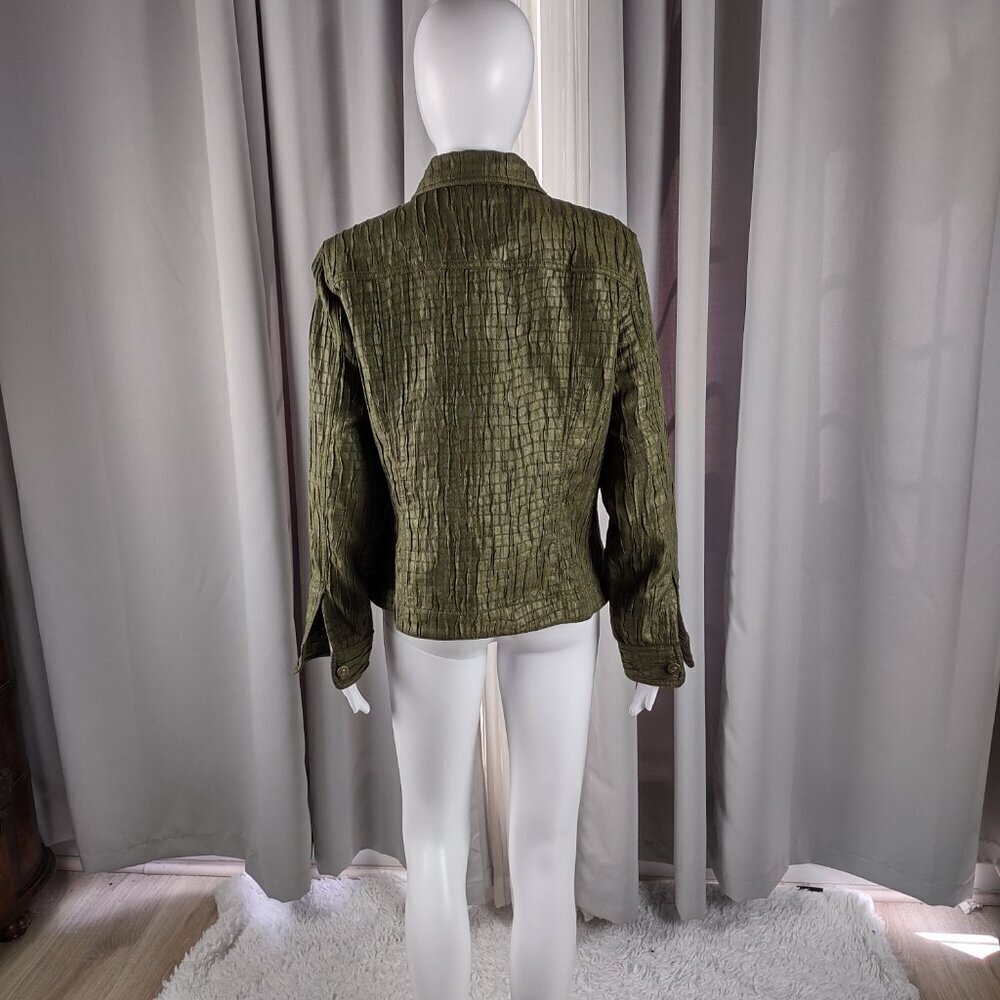 Ruby Rd. Women's Olive Green Crinkle Textured Lightweight Jacket - Size 12 - Picture 4 of 13